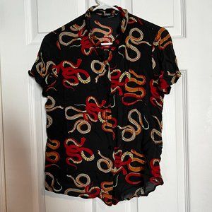 Straight to Hell Snake Print Button Up T-Shirt - Small
